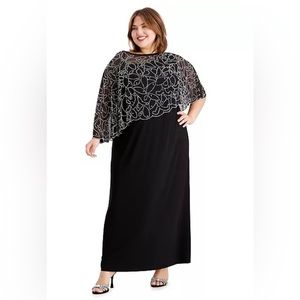 MSK Plus Size Beaded Cape Gown